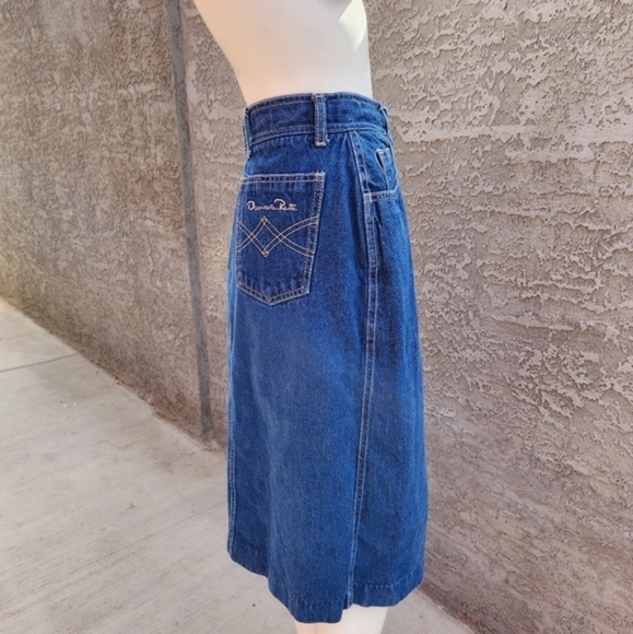 Vintage Oscar De La Renta Denim Skirt/ High‎ Waist Dark Wash Jean Skirt - Picture 4 of 9